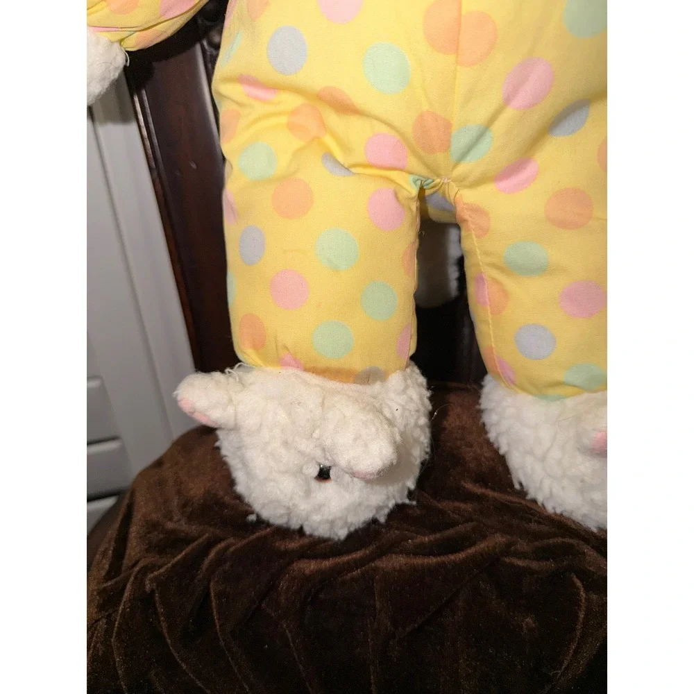 Vintage Plush Creations Lamb‎ Sheep Yellow Polka Dot Pajamas Slippers 14 Inch